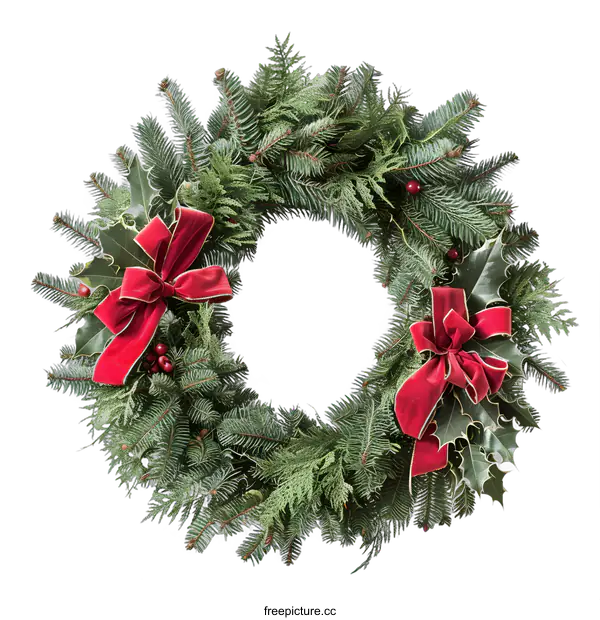 [Transparent Background PNG]Christmas Wreath With Red Ribbon