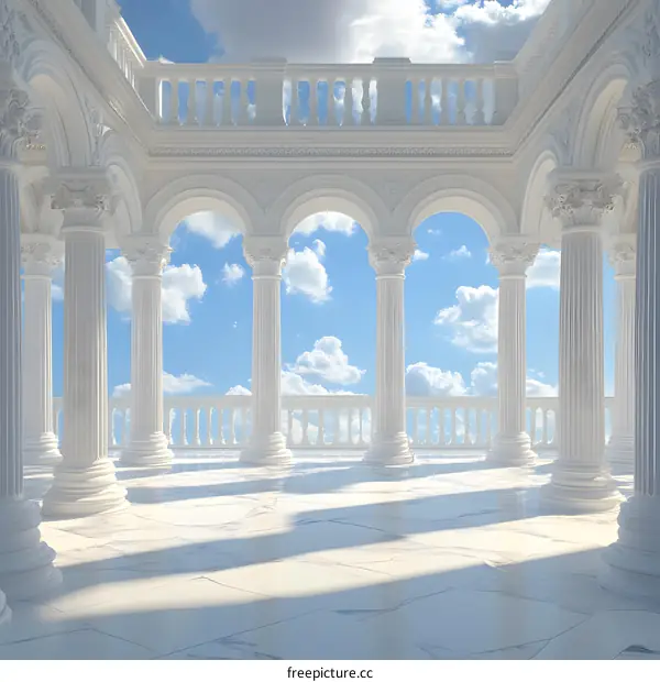 White Marble Columns and Arches With Blue Sky and Clouds