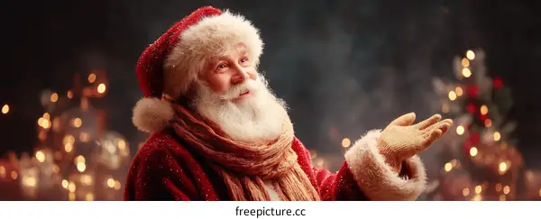 Happy Santa Claus in Red Costume with Open Hand Gesture