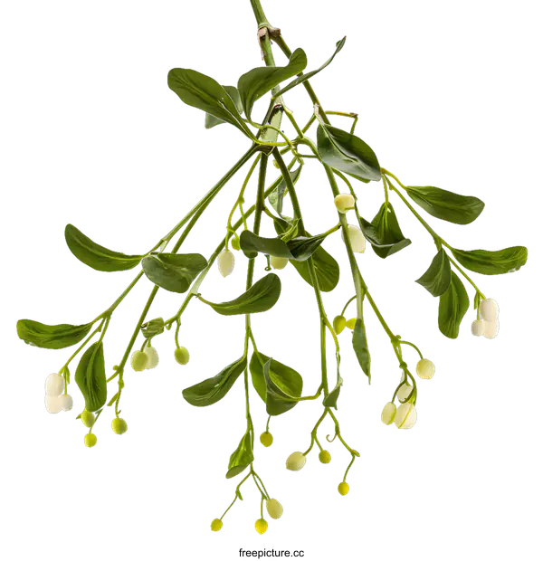 [Transparent Background PNG]Green Mistletoe Sprig Isolated on White Background