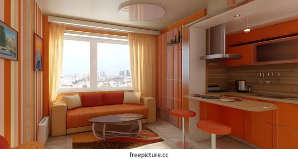 Orange and White Small Apartment Interior Design