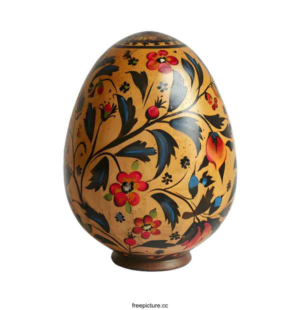 [Transparent Background PNG]Wooden egg with floral design