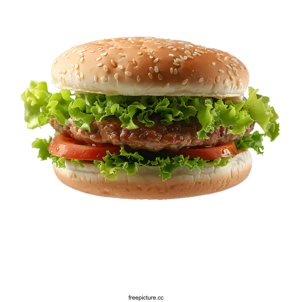 [Transparent Background PNG]hamburger with lettuce and tomato