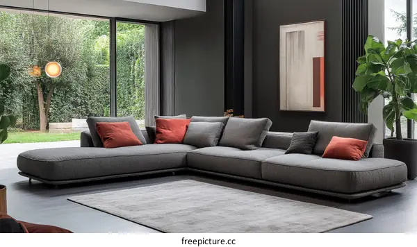 Modern Grey Sectional Sofa in a Stylish Living Room