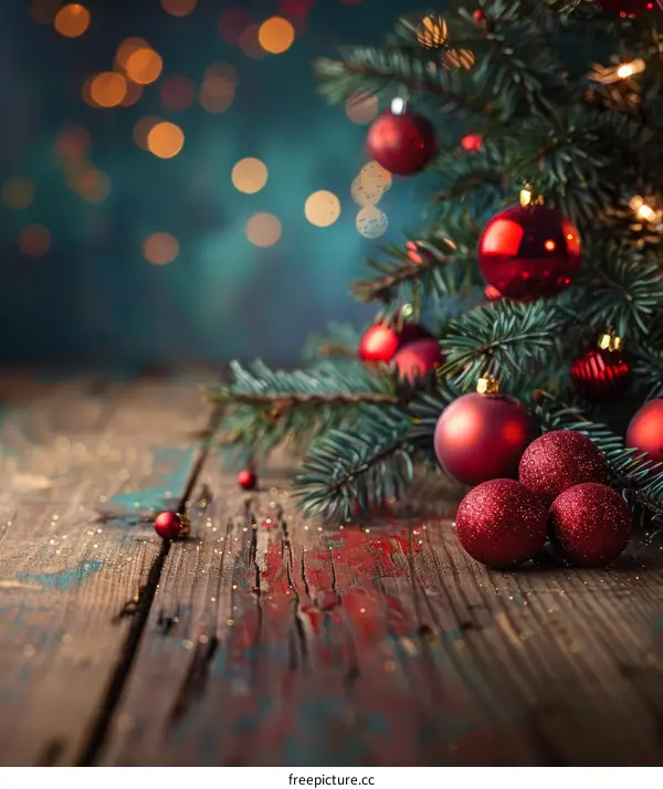 Christmas background with fir branches and red balls