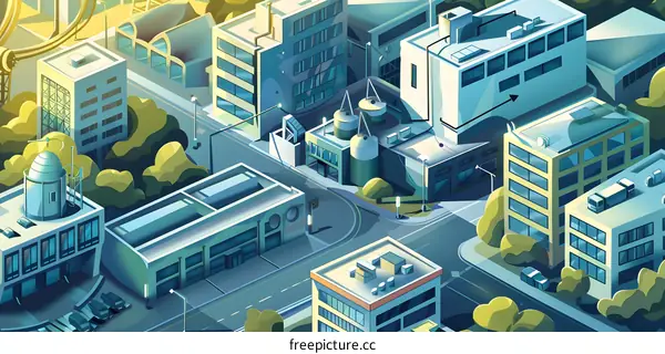 Aerial View of Cityscape with Buildings and Streets