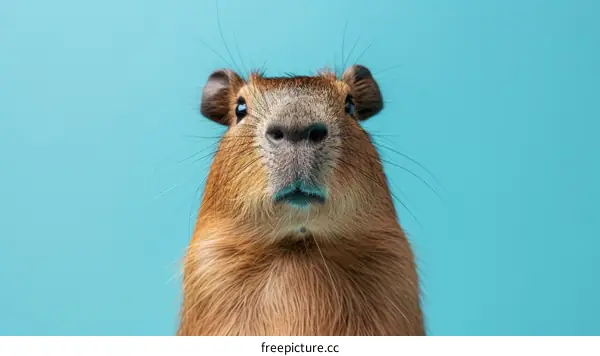Close-up portrait of a brown capybara