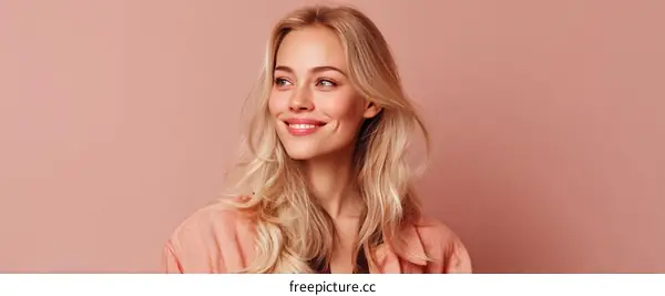 Blond Woman Portrait Against a Soft Pink Background
