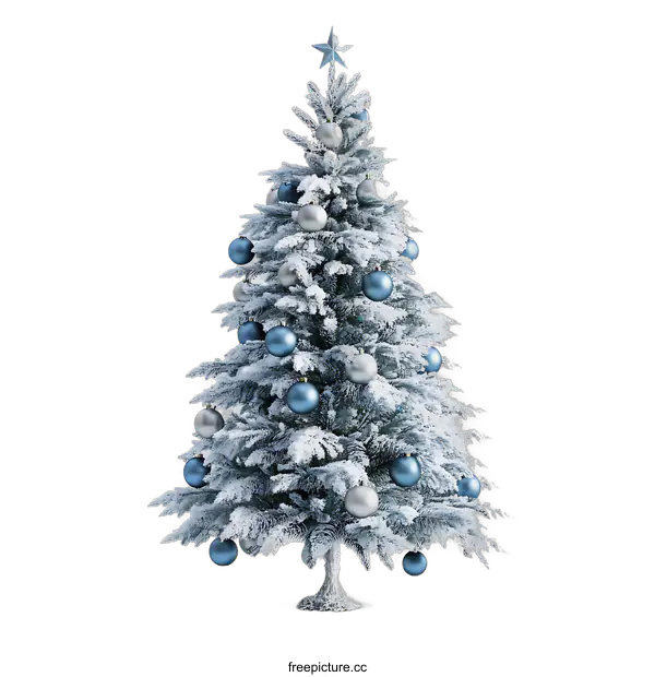 [Transparent Background PNG]Frosted Christmas Tree with Blue and Silver Ornaments