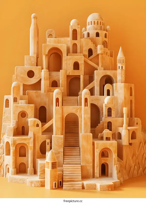 Abstract Architecture Illustration in Beige and Orange Color