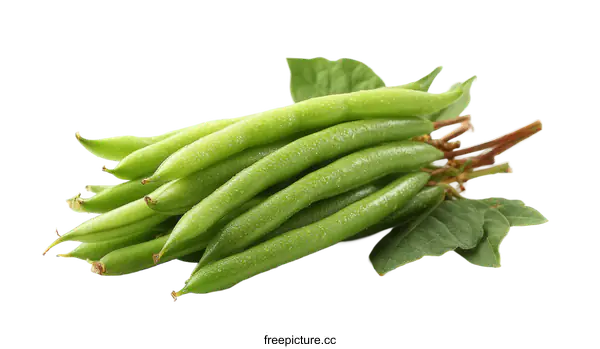 [Transparent Background PNG]Fresh Green Beans with Leaves Close-up