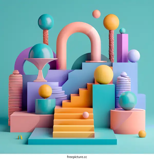 Abstract 3D Geometric Shapes in Pastel Colors