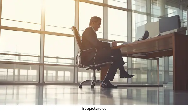 Businessman sitting at desk and working on documents
