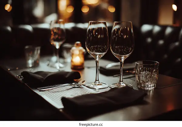 Elegant Restaurant Table Setting with Wine Glasses