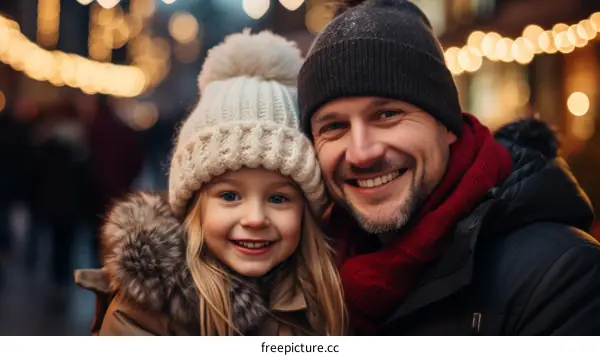 Father and daughter in winter clothes
