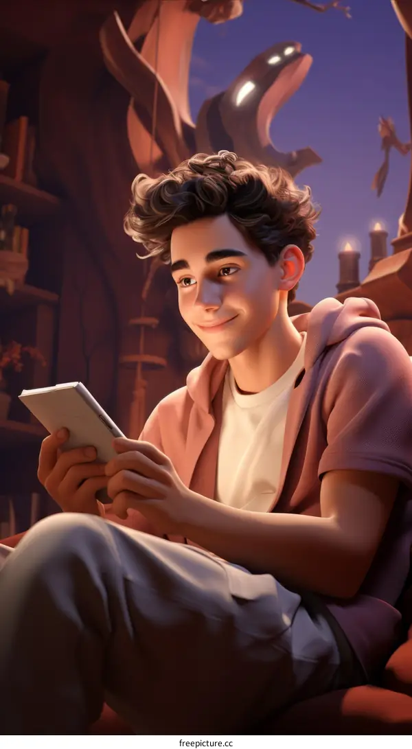 Enchanted Reading Nook: Young Man on a Cozy Couch