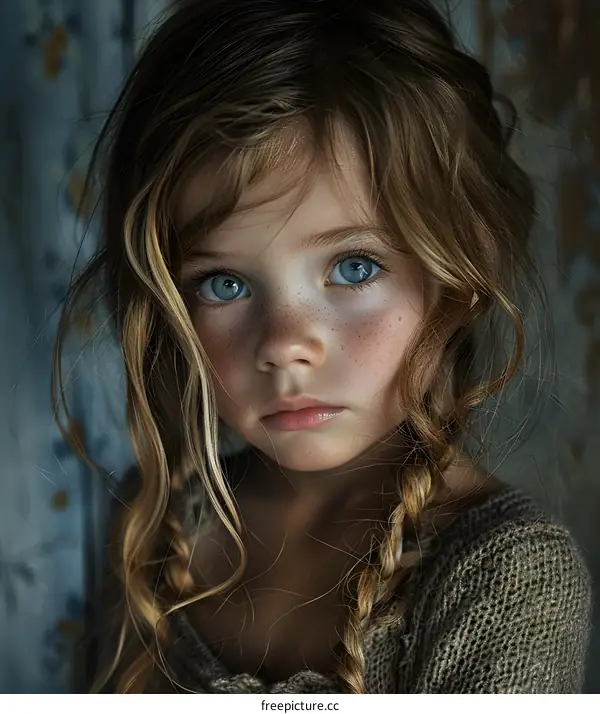 portrait of a beautiful blonde girl with blue eyes