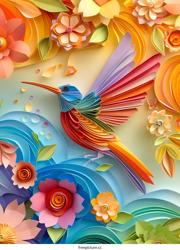 Colorful hummingbird in a field of flowers