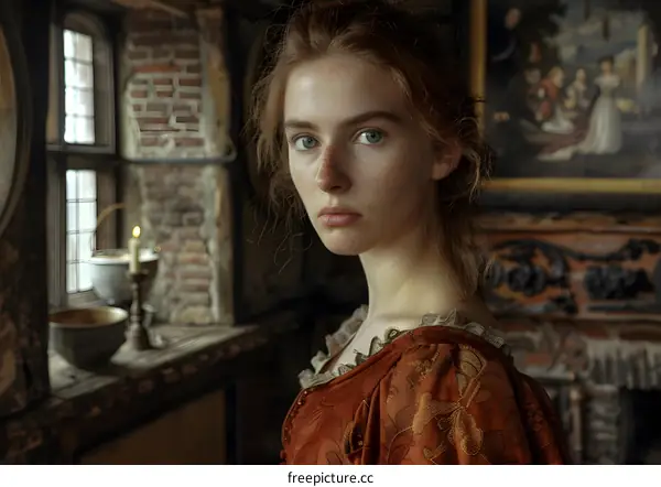 Portrait of a young woman in a red dress