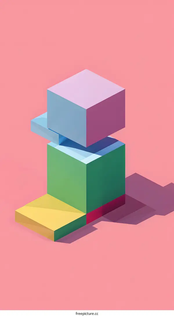 Abstract Colorful Geometric Shapes Stacked on Pink Background