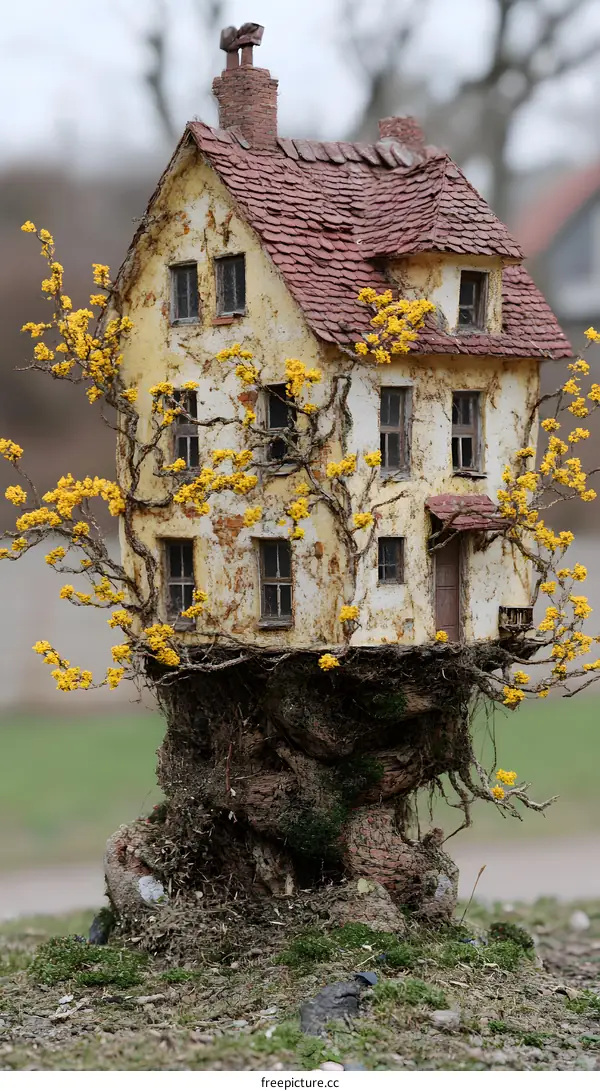 Miniature House with Yellow Flowers