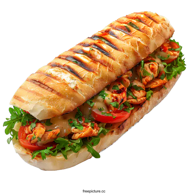 [Transparent Background PNG]A delicious and healthy sandwich with chicken, tomato, cheese and salad.
