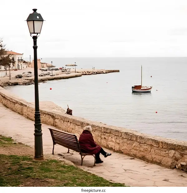 Woman Sitting on a Bench overlooking the Ocean