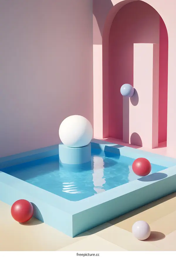 Abstract Minimalist 3D Scene with Pool and Balls