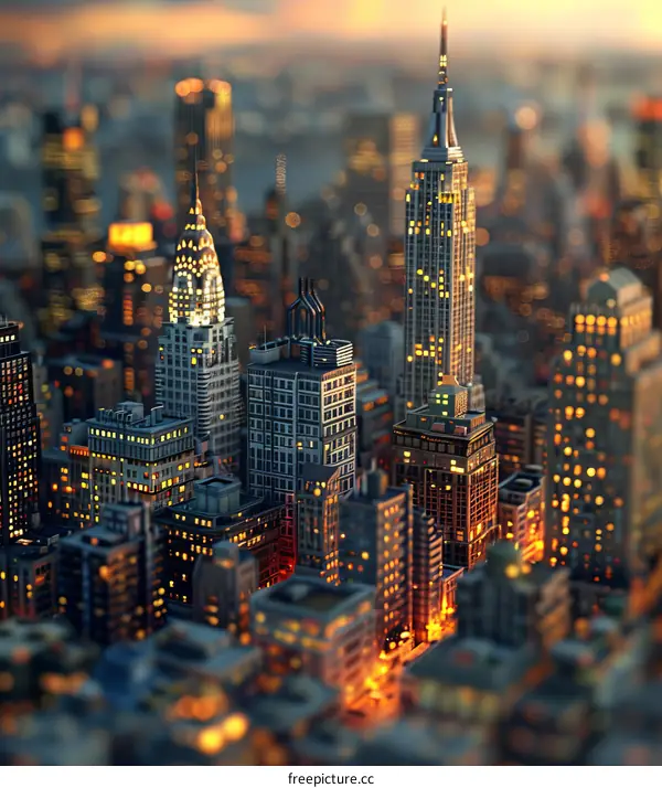 Pixelated Cityscape at Dusk