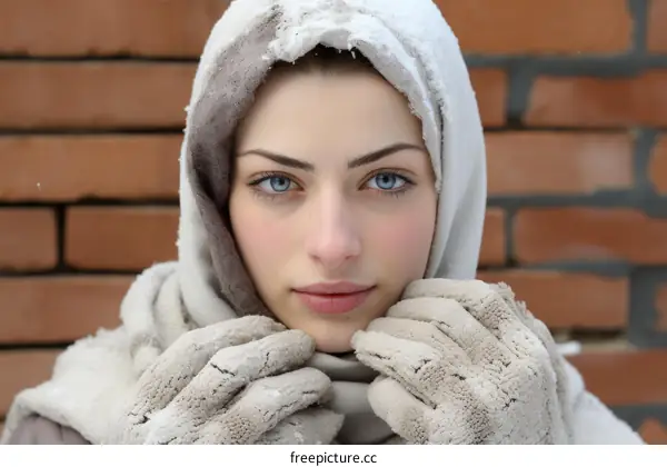 Portrait of a beautiful young woman wearing a headscarf and gloves
