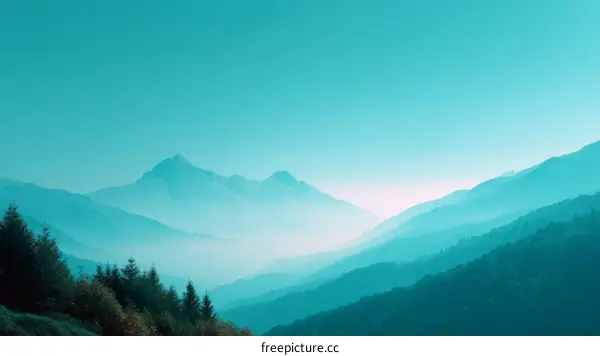 Misty Mountain Range in Turquoise Hues