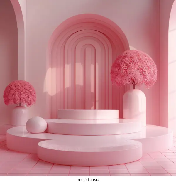 Pink Aesthetic Display Platform with Floral Decor
