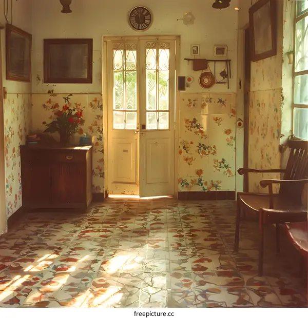 Sunlit Entrance with Floral Tiles