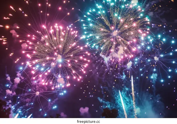 Night sky lit up with bright and colorful fireworks