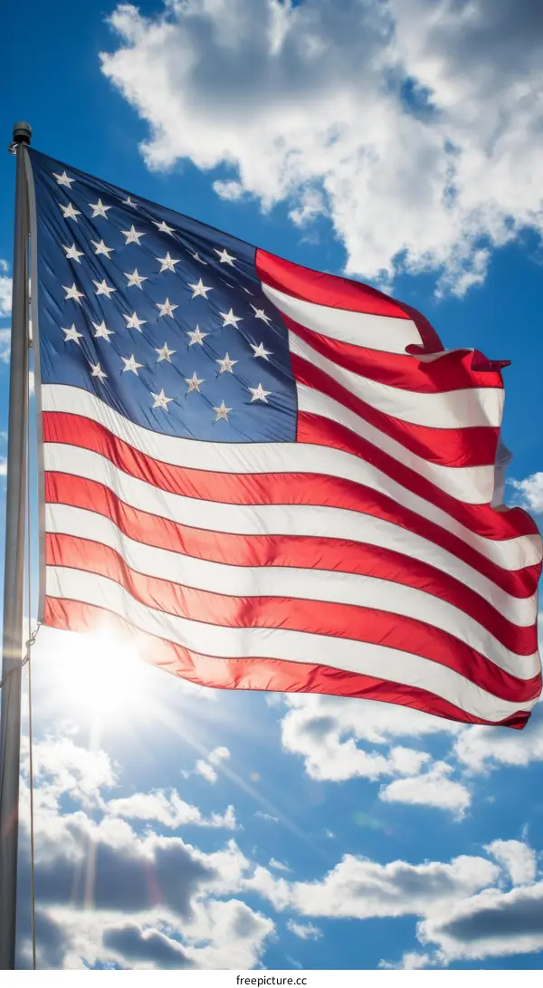 Close up of American flag waving in the wind