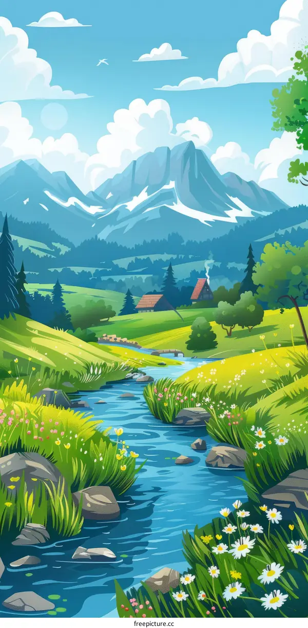 Serene River Valley Landscape with Distant House