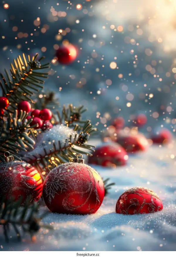 Winter Christmas Decorations with Snow