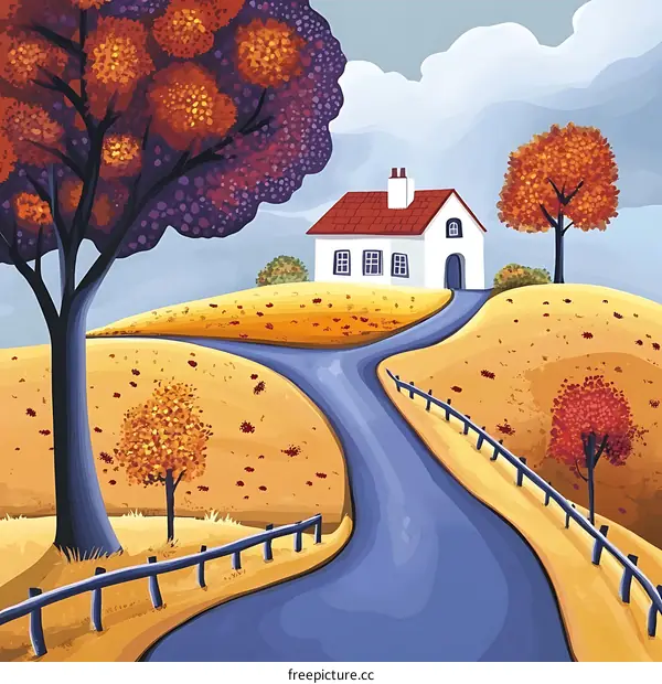 Autumn Landscape with a White House on a Hill