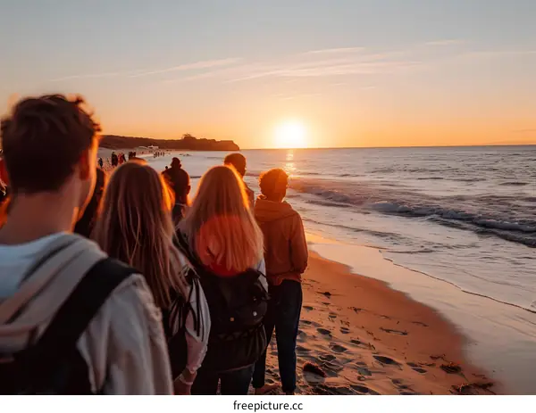 Group of Friends Enjoying Sunset on the Beach