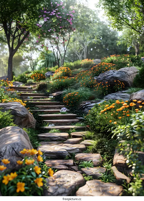 Stone path in a magical forest