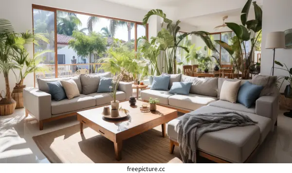 Modern Living Room with Lush Greenery