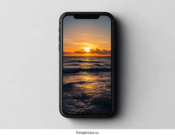 Black Phone with Sunset and Sea Ocean Beach Wallpaper