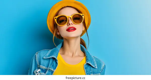 Portrait of a Woman in Yellow Hat and Sunglasses