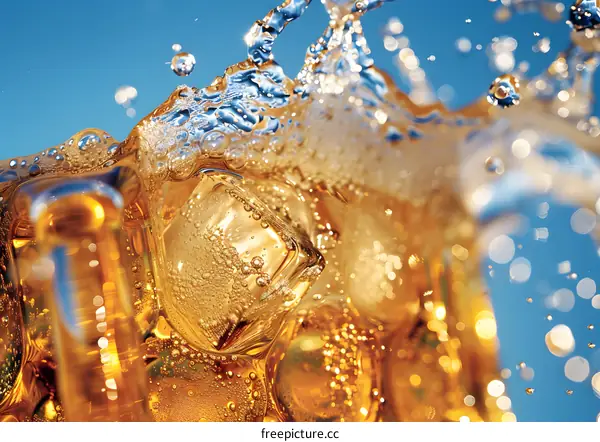 Close Up Of Ice Cubes In A Glass Of Orange Juice