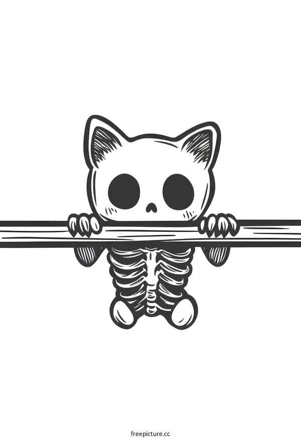 Skeleton Cat Hanging from a Bar