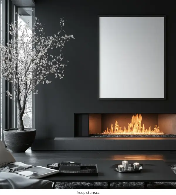 Modern Minimalist Living Room Mockup with Fireplace