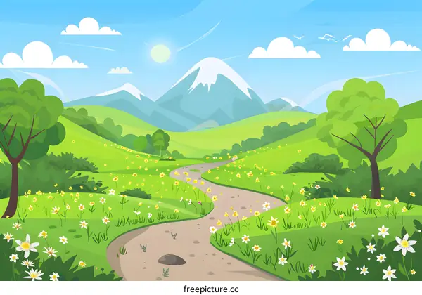Spring Mountain Landscape Illustration