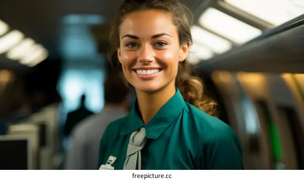 Portrait of a young smiling stewardess in uniform