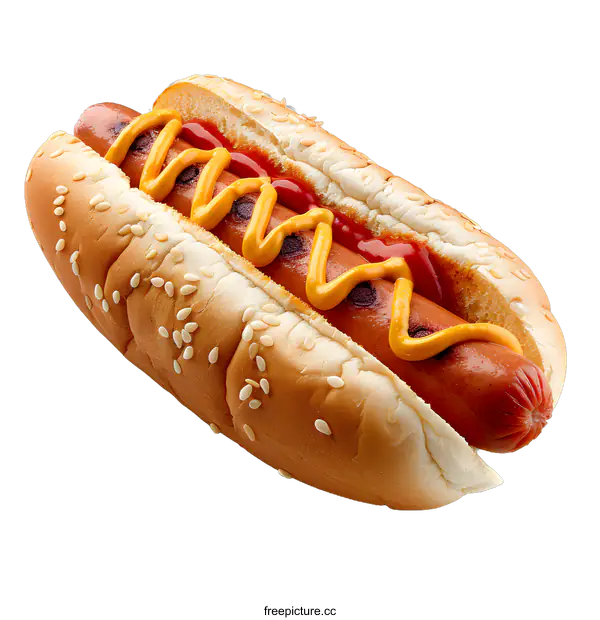 [Transparent Background PNG]Classic Hot Dog with Mustard and Ketchup