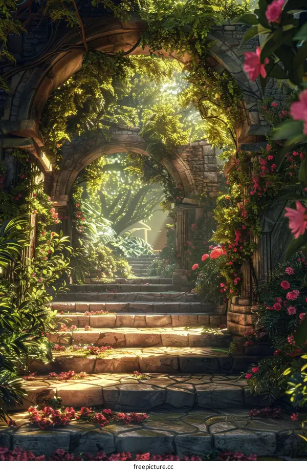 Mystical Garden with Stone Archway